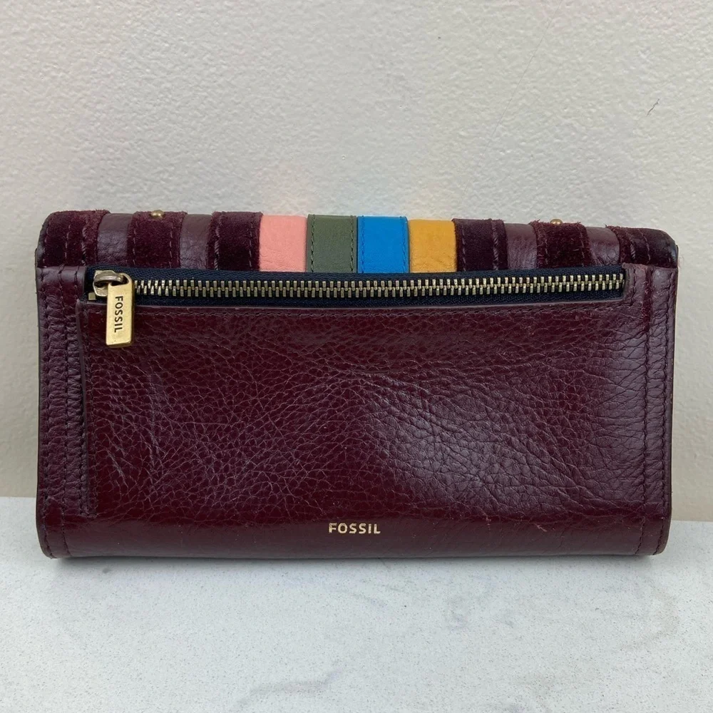 Fossil Logan RFID flap claret red full size Wallet Multicolor Studded